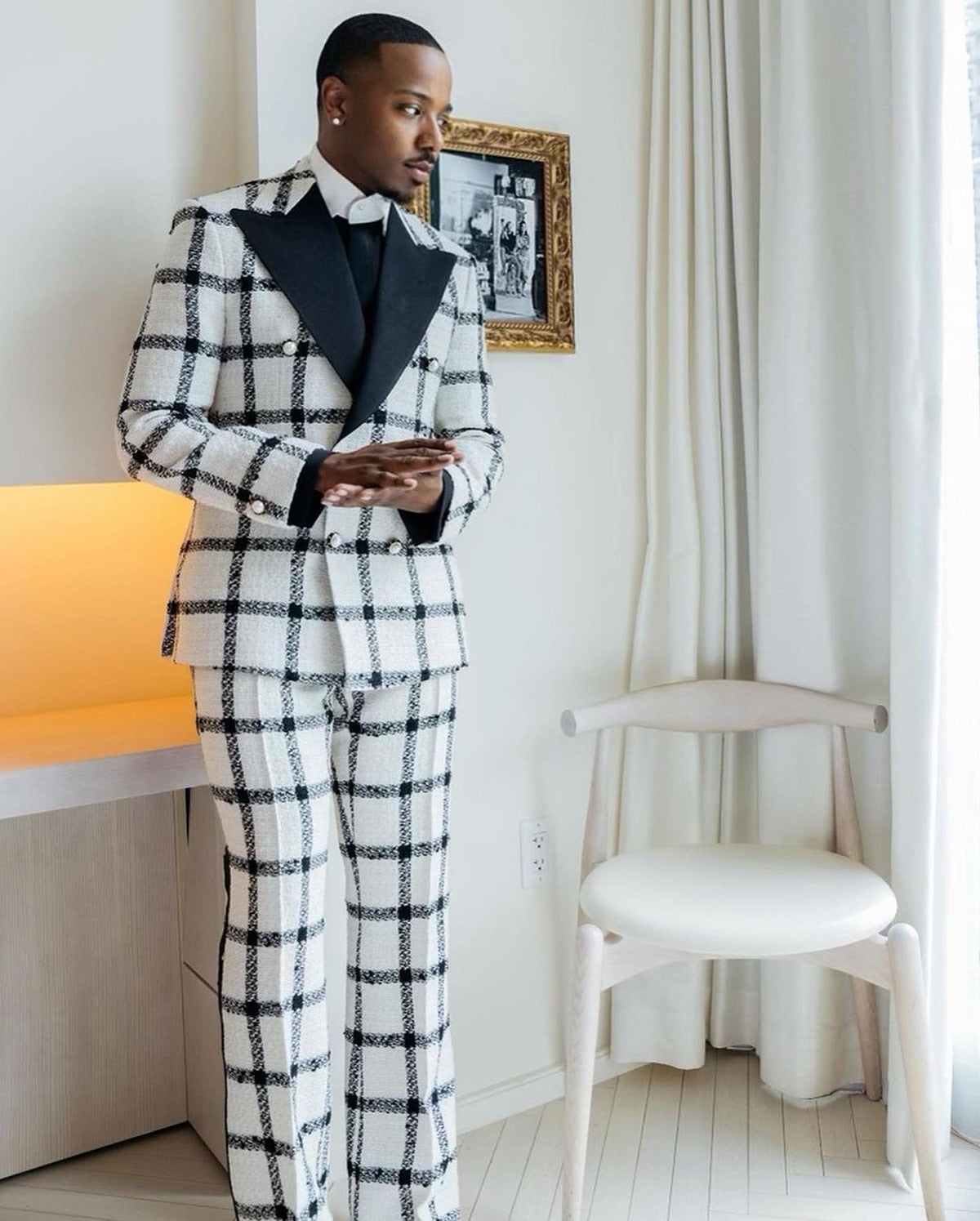 Wedding Men Suit Dark Checkered Tailor-Made Tuxedo 2-Pieces Jacket Pants Blazer Party Singer Groom Costume Made