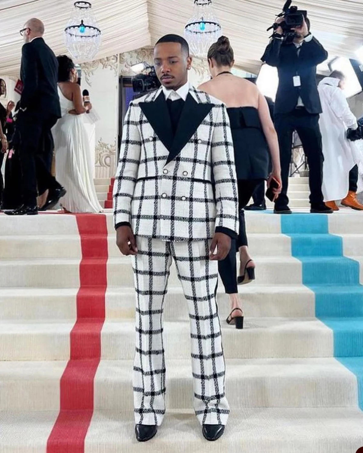 Men Suit Dark Checkered Tailor-Made Tuxedo 2-Pieces Jacket Pants Blazer Party Singer Groom Costume Made
