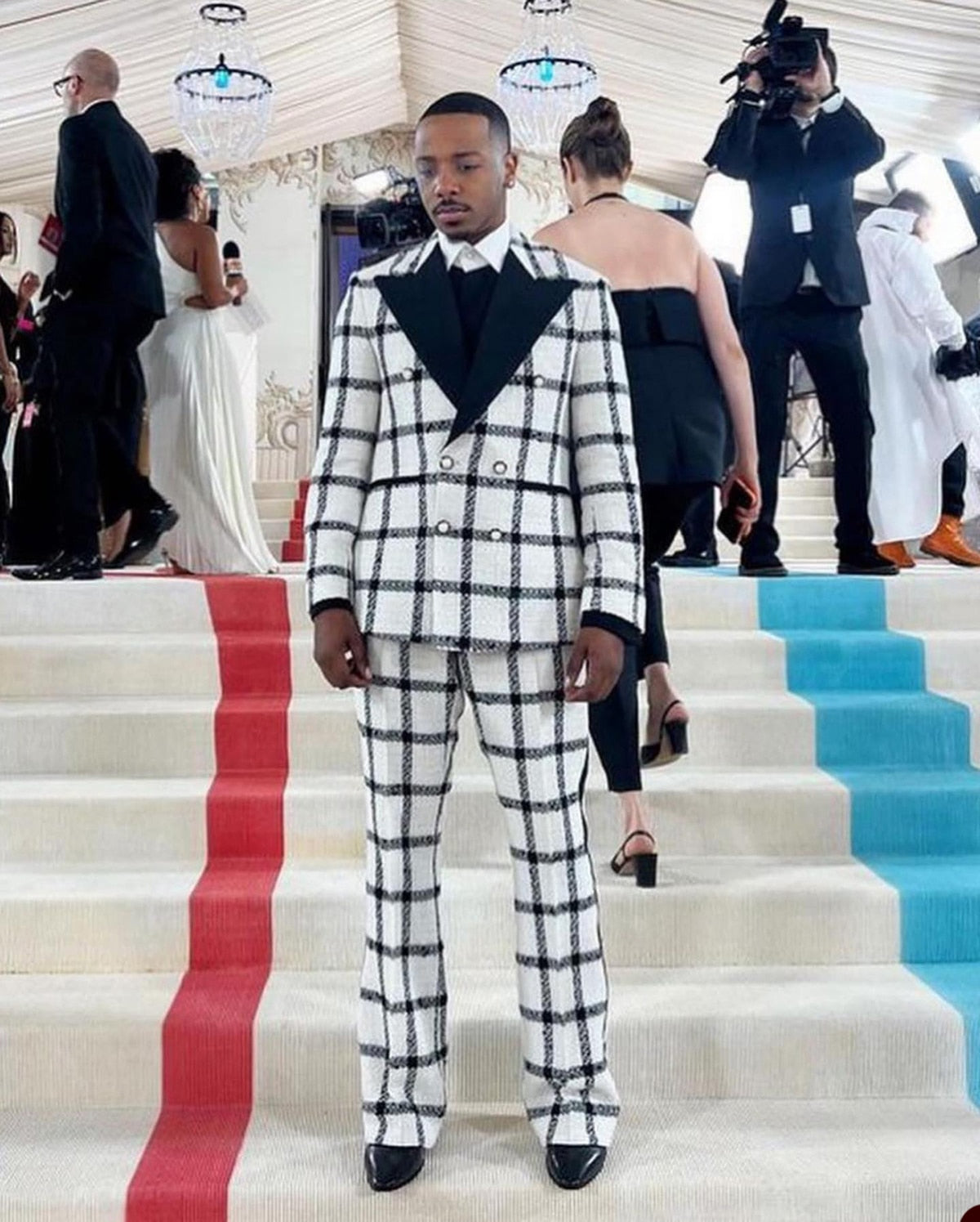 Wedding Men Suit Dark Checkered Tailor-Made Tuxedo 2-Pieces Jacket Pants Blazer Party Singer Groom Costume Made