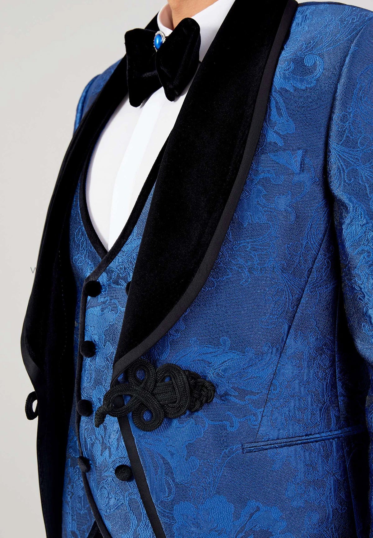 Elegant Blue Floral Tuxedo for Men - Custom Size Formal Wedding Suit with Shawl Lapel, 3-Piece Blazer, Vest & Pants Set