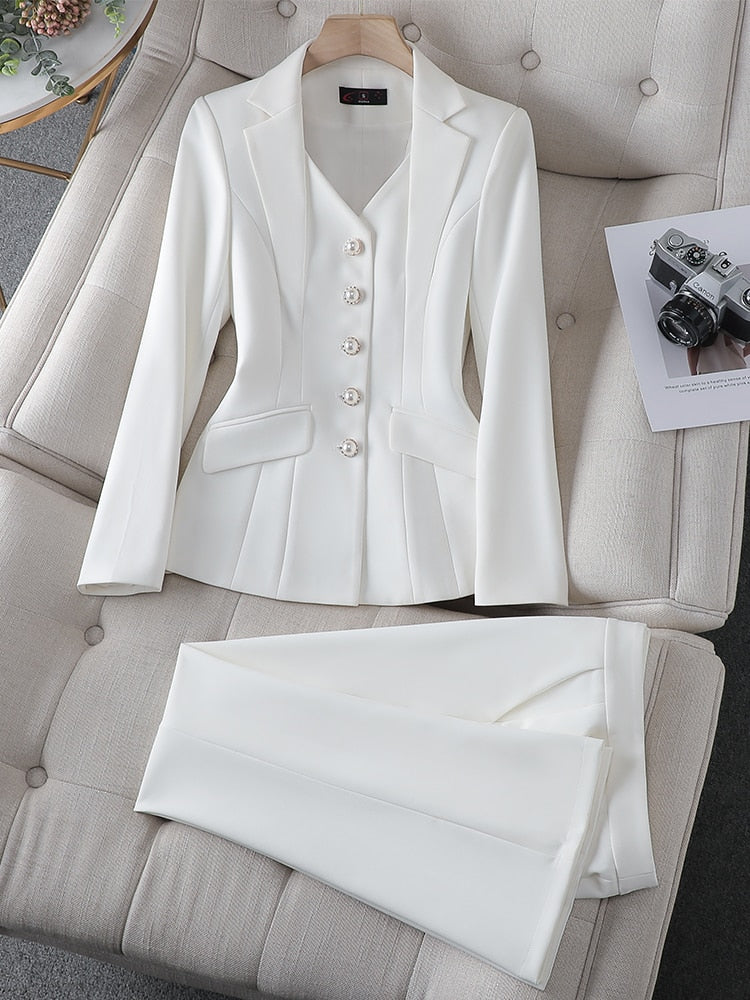 Conjunto formal de 2 piezas para mujer, chaqueta y pantalón de traje rojo, para oficina y trabajo 