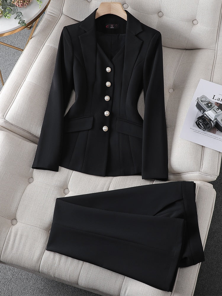 Conjunto formal de 2 piezas para mujer, chaqueta y pantalón de traje rojo, para oficina y trabajo 
