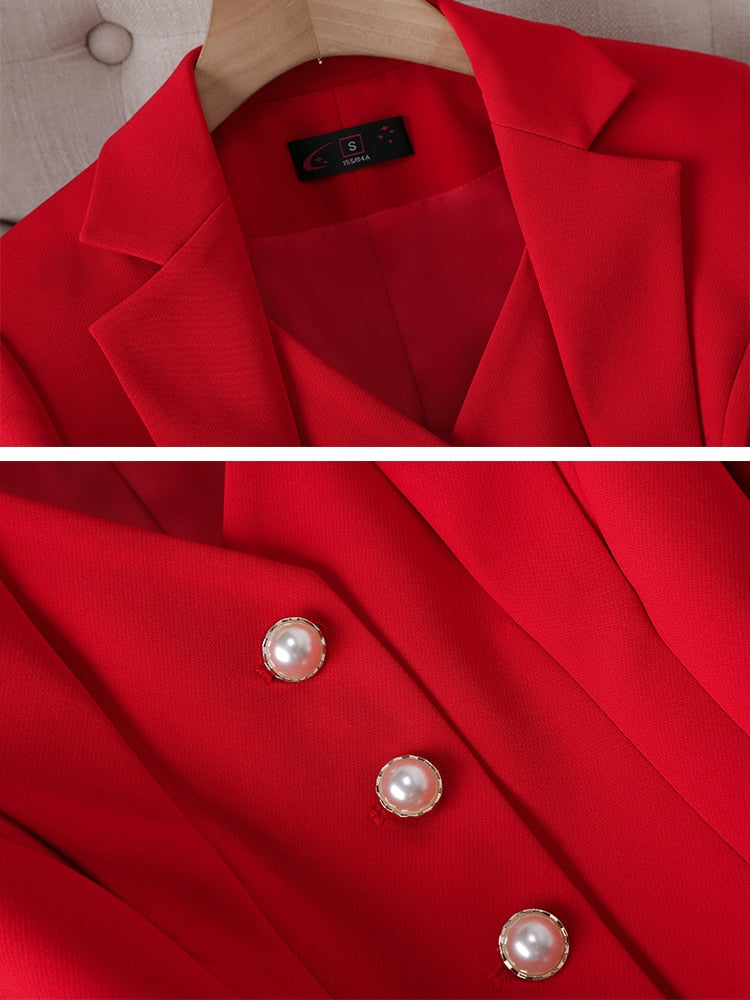 Conjunto formal de 2 piezas para mujer, chaqueta y pantalón de traje rojo, para oficina y trabajo 