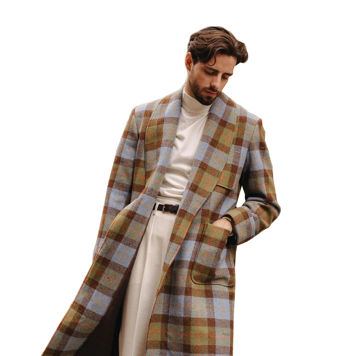 Traje de abrigo largo de algodón de invierno para hombre, nuevo, cómodo, enrejado, corte entallado, a medida, para ocasiones formales, talla personalizada.