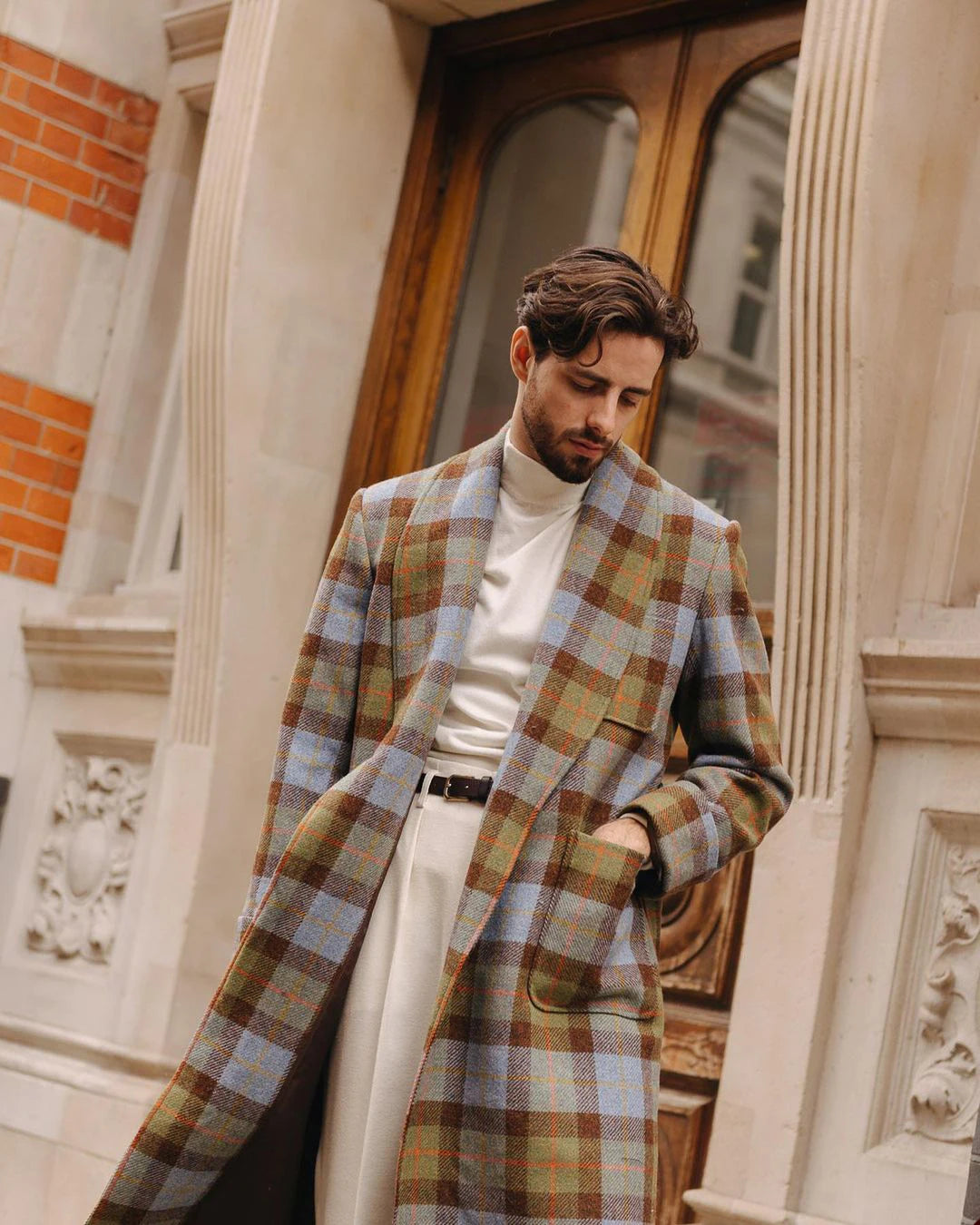 Traje de abrigo largo de algodón de invierno para hombre, nuevo, cómodo, enrejado, corte entallado, a medida, para ocasiones formales, talla personalizada.
