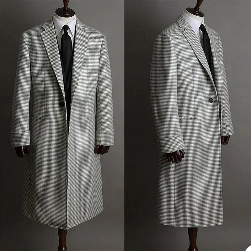 Abrigo largo de lana y algodón para hombre, traje de invierno, nuevo, con pequeño entramado, cómodo, a medida, para ocasiones formales, talla personalizada.