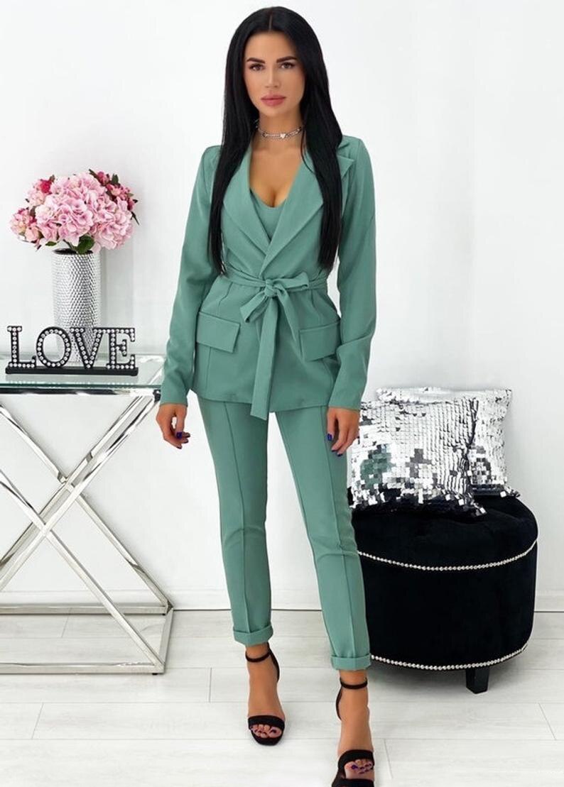 Women Blazer Suit Summer Mother of the Bride Suits Slim Fit Outfits Evening Party Wedding Wear with Belt