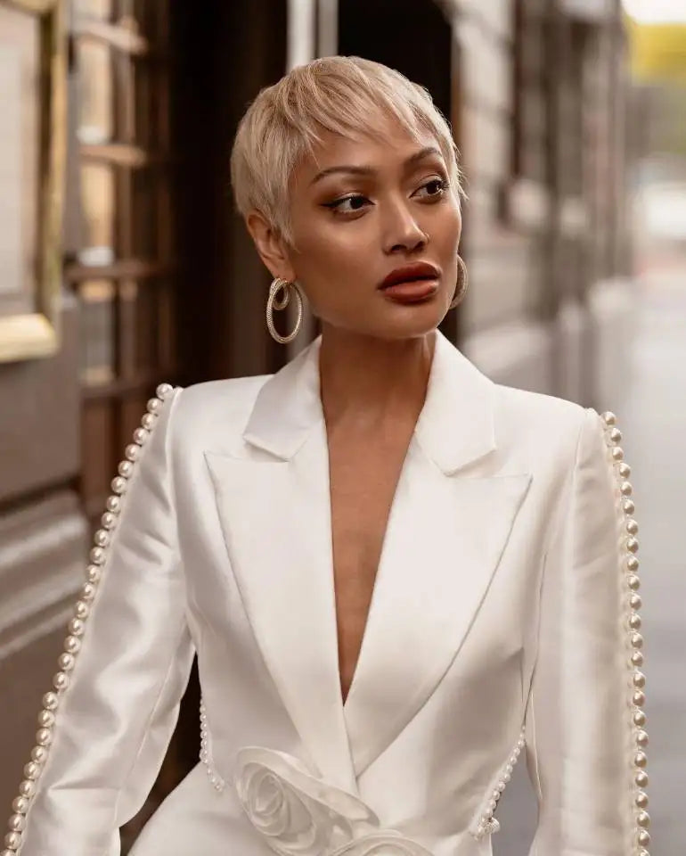 Elegant Women's 2-Piece Pearl-Embellished Suit with 3D Floral Accents, V-Neck, Backless Design, and Flared Pants for Chic Sophistication
