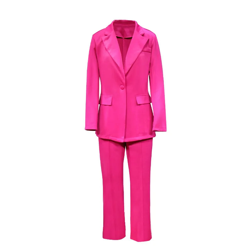 Conjuntos de pantalón para mujer, blazer liso, chaqueta, pantalón, escote en V, blazer sexy, traje ajustado para oficina de negocios, traje de 2 piezas 
