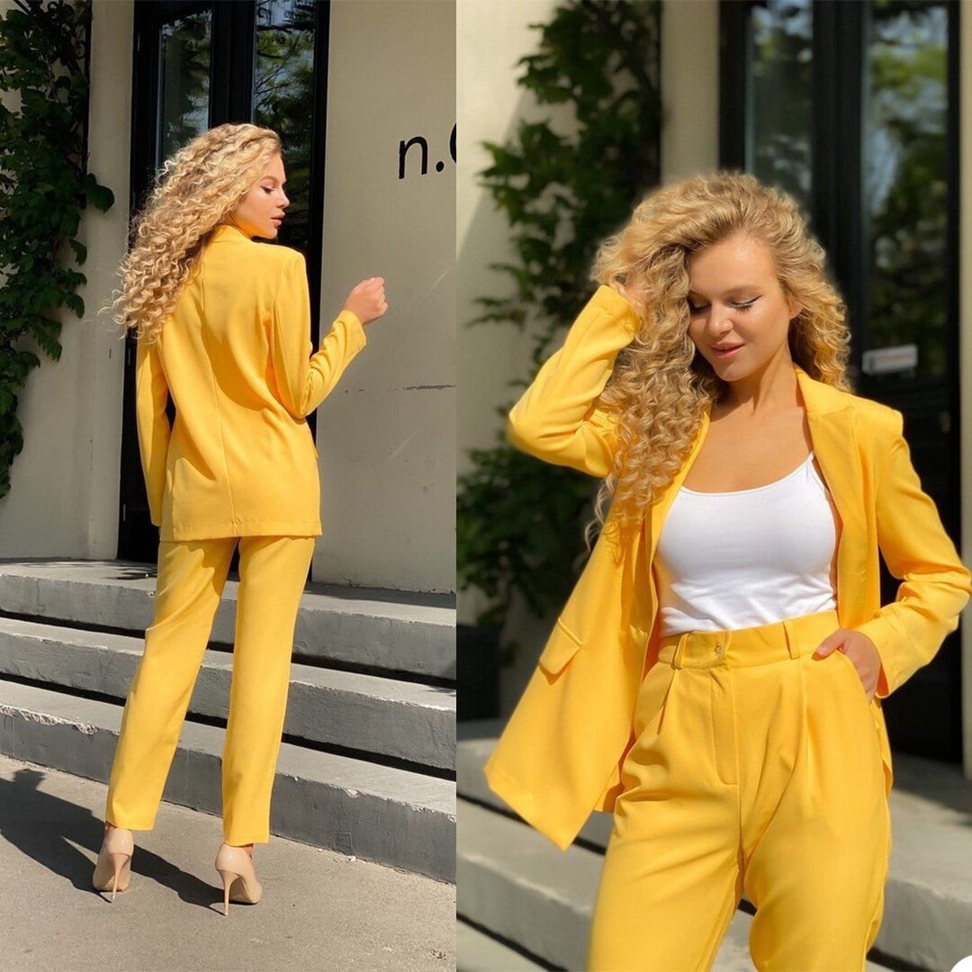 Yellow Blazer Suit Formal Mother of the Bride Suits Outfits Red Carpet Evening Party Wedding Wear(Jacket+Pants)