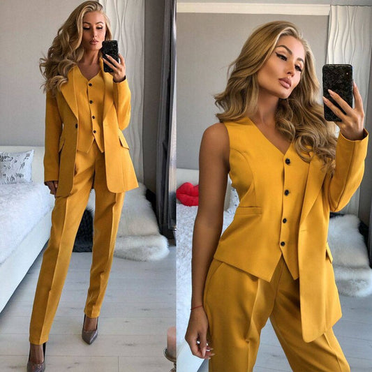 Yellow Bridal Trousers Suits 3 Pieces Women Evening Party Tuxedos Mother of the Bride Formal Work Wear For Wedding