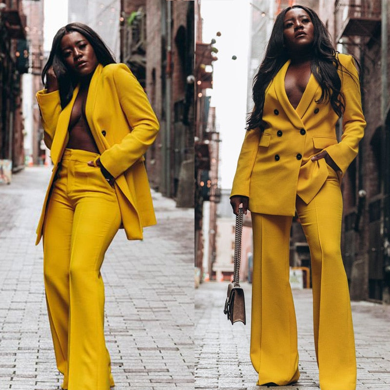 Costume jaune pour mère de la mariée, croisé, grande taille, pour femme, tenue de bureau formelle pour mariage 