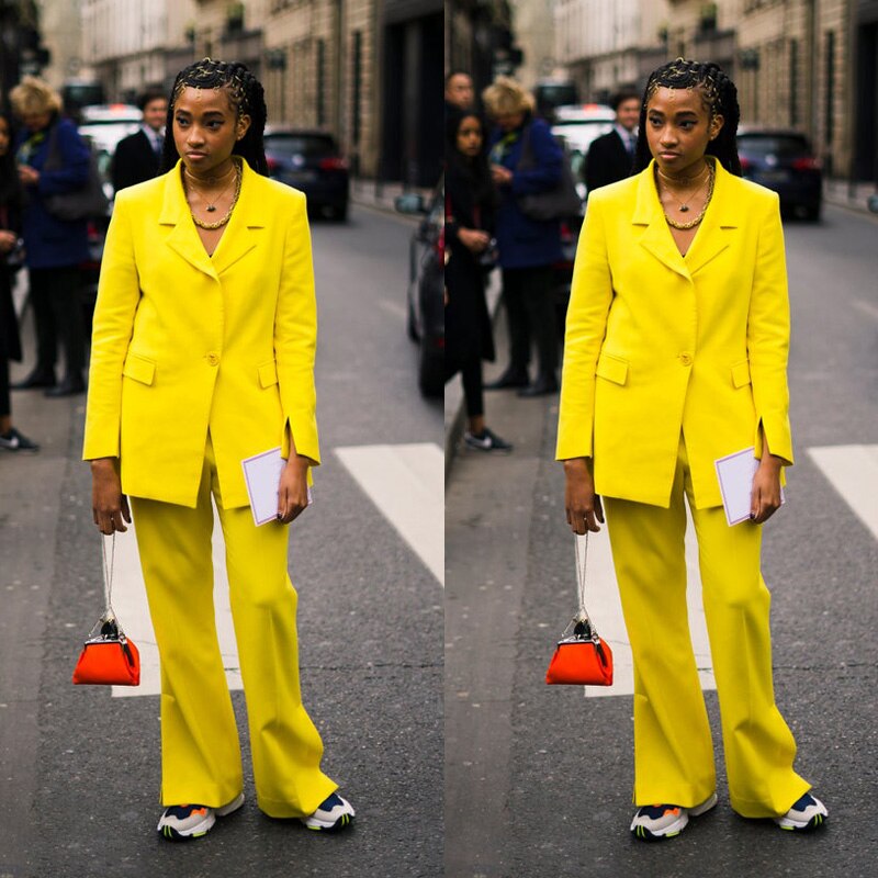 Trajes amarillos para mujer, estilo callejero, traje de madre de la novia, traje formal para fiesta de noche, ropa de boda 