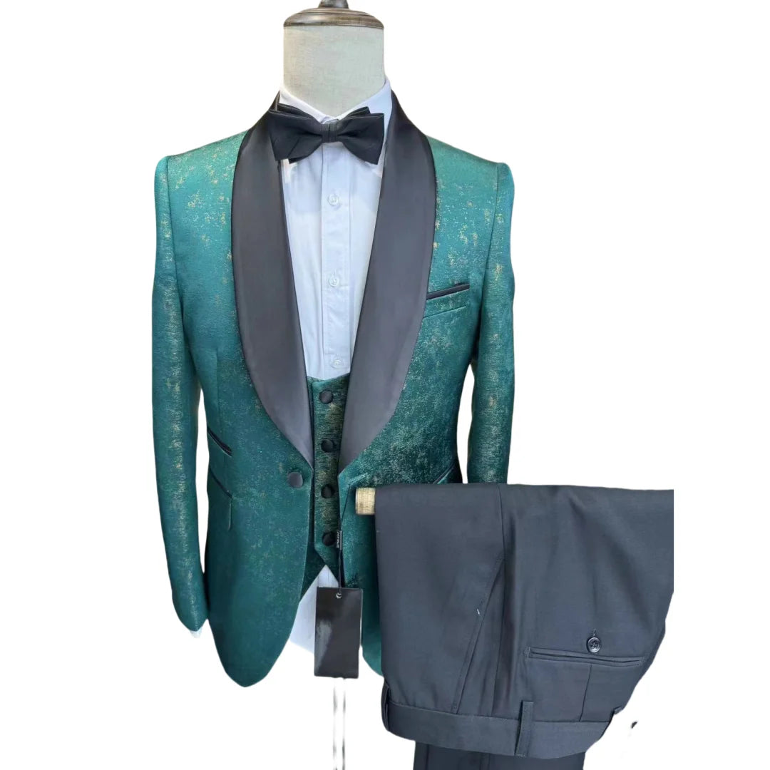 Ensemble de costume 3 pièces en jacquard tendance, blazer à manches longues et un bouton, smoking pour témoin de mariage