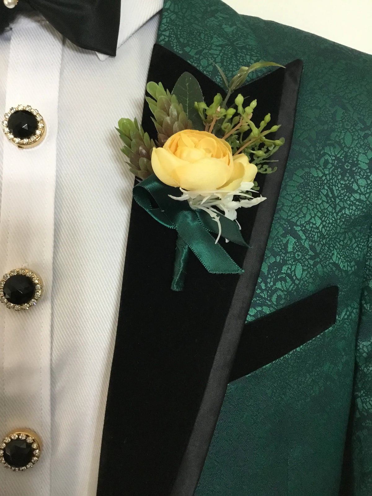 Floral Jacquard Men's Suits For Wedding Slim Fit Groom Wear Chinese Knot Tuxedos 2 Pcs Peak Lapel Blazer Vest Customize