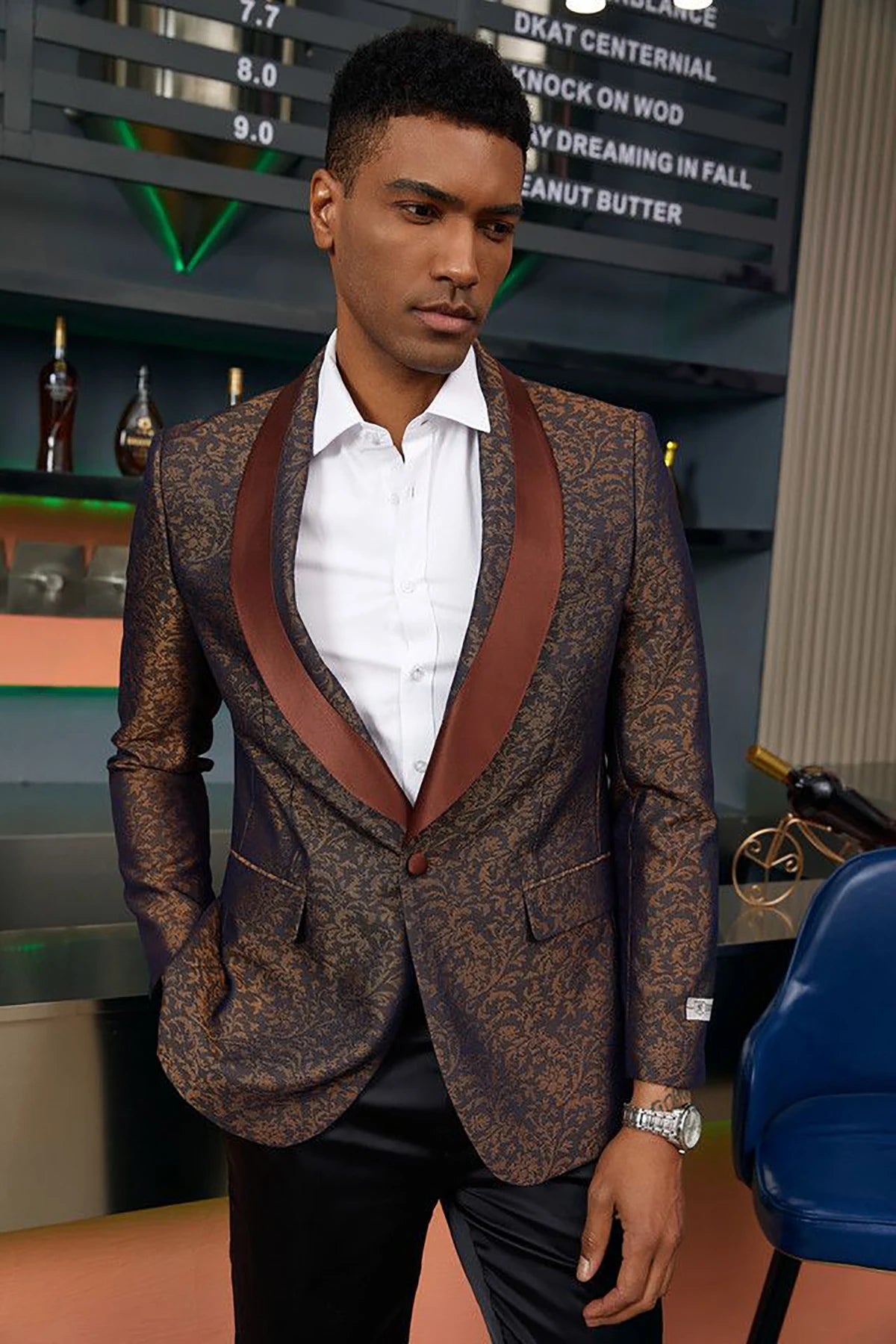 Floral Jacquard Men's Wedding Suit Shawl Lapel Tuxedos Slim Fit One Button Groom Wear 2 Pcs Jacket Pants Business Office