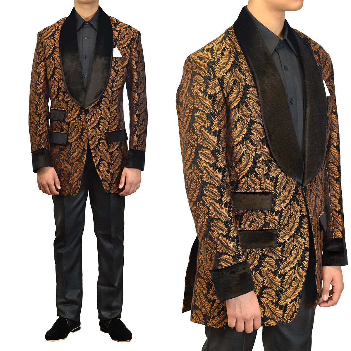 Floral Jacquard Suits Men's Tuxedos Two-piece Slim Fit  Groom Wear Business Style Men's Wedding  Shawl Lapel Jacket Customize