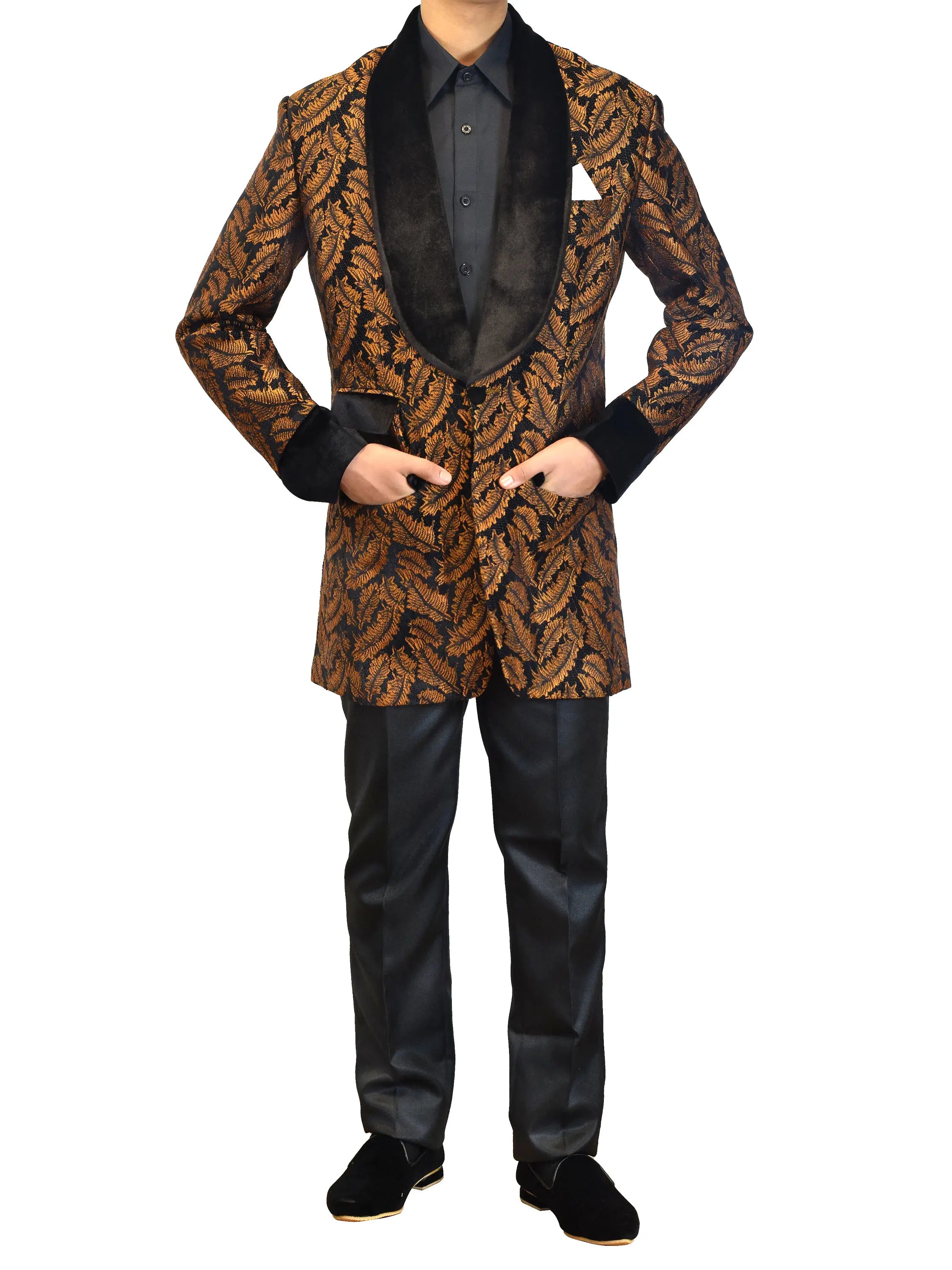 Floral Jacquard Suits Men's Tuxedos Two-piece Slim Fit  Groom Wear Business Style Men's Wedding  Shawl Lapel Jacket Customize