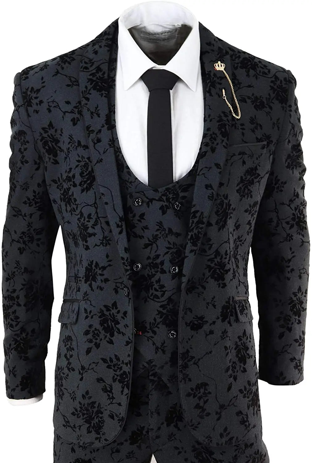 Floral Jacquard Wedding Suits For Men Shawl Lapel Tuxedos Slim Fit Groom Wear Business Office 3 Pieces Jacket Pants And Vest