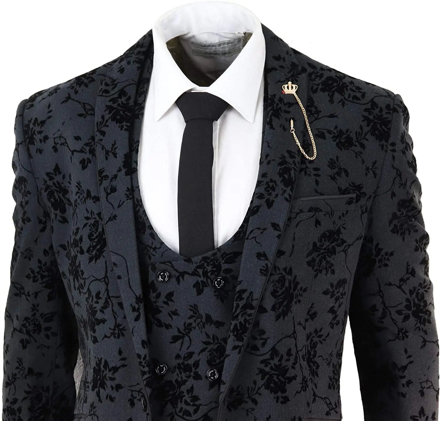 Floral Jacquard Wedding Suits For Men Shawl Lapel Tuxedos Slim Fit Groom Wear Business Office 3 Pieces Jacket Pants And Vest