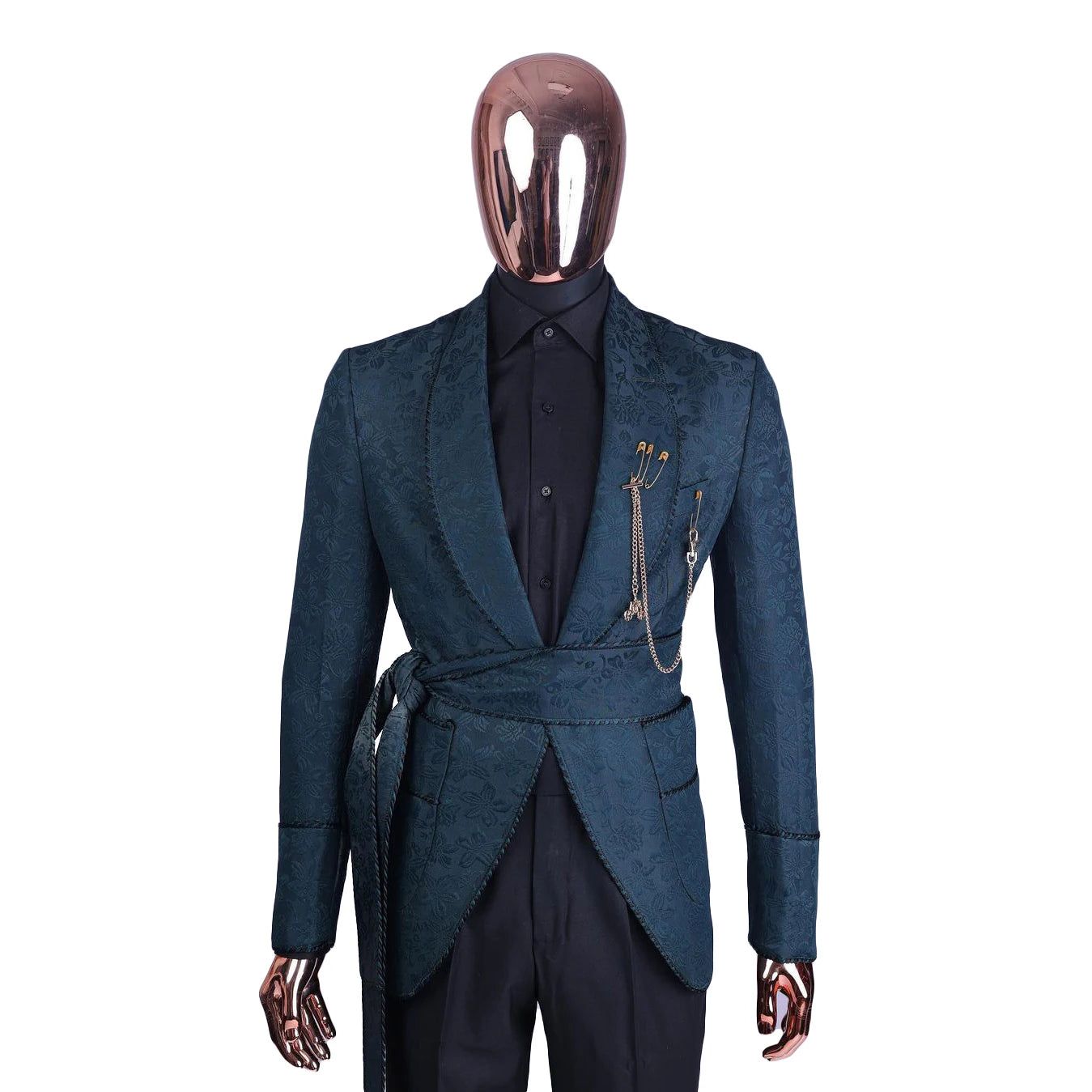 Floral Jacquard Wedding Suits For Men Shawl Lapel Tuxedos Slim Fit Groom Wear With Belt Evening Party 2 Pieces Jacket Pants