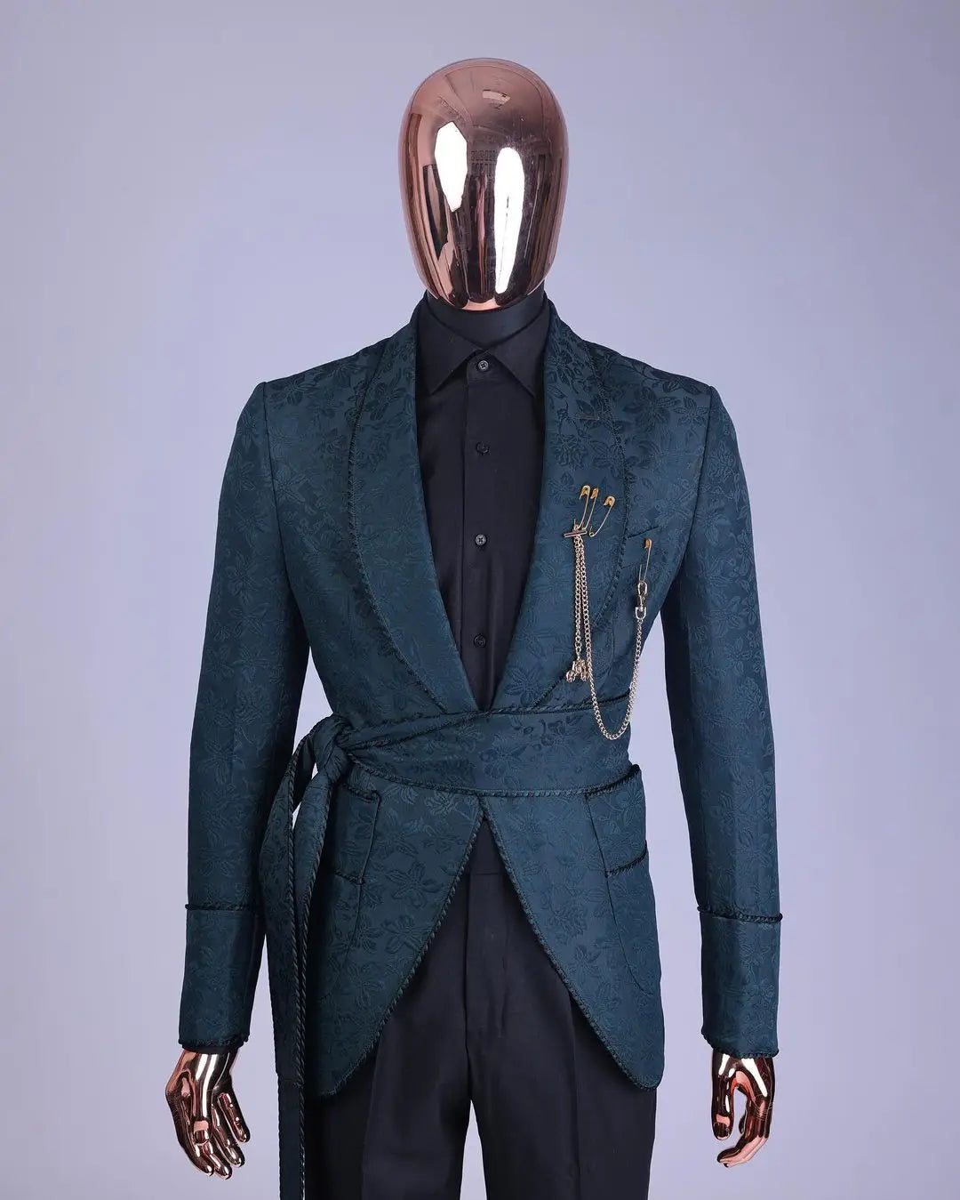 Floral Jacquard Wedding Suits For Men Shawl Lapel Tuxedos Slim Fit Groom Wear With Belt Evening Party 2 Pieces Jacket Pants