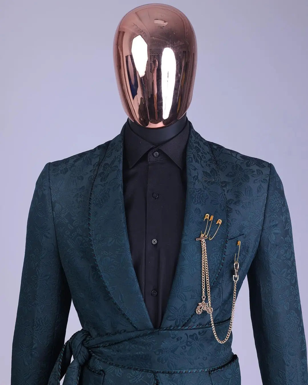 Floral Jacquard Wedding Suits For Men Shawl Lapel Tuxedos Slim Fit Groom Wear With Belt Evening Party 2 Pieces Jacket Pants