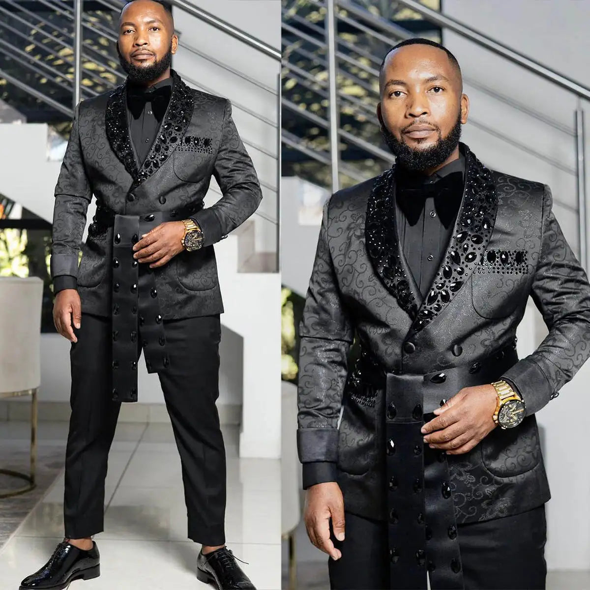 Costume 2 pièces pour homme, motif floral, smoking de mariage, veste à revers châle et perles, tenue de soirée pour anniversaire, bal de promo