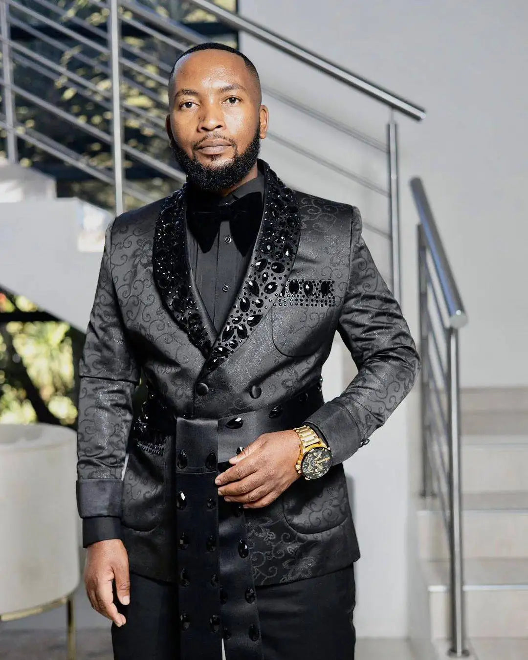 Costume 2 pièces pour homme, motif floral, smoking de mariage, veste à revers châle et perles, tenue de soirée pour anniversaire, bal de promo