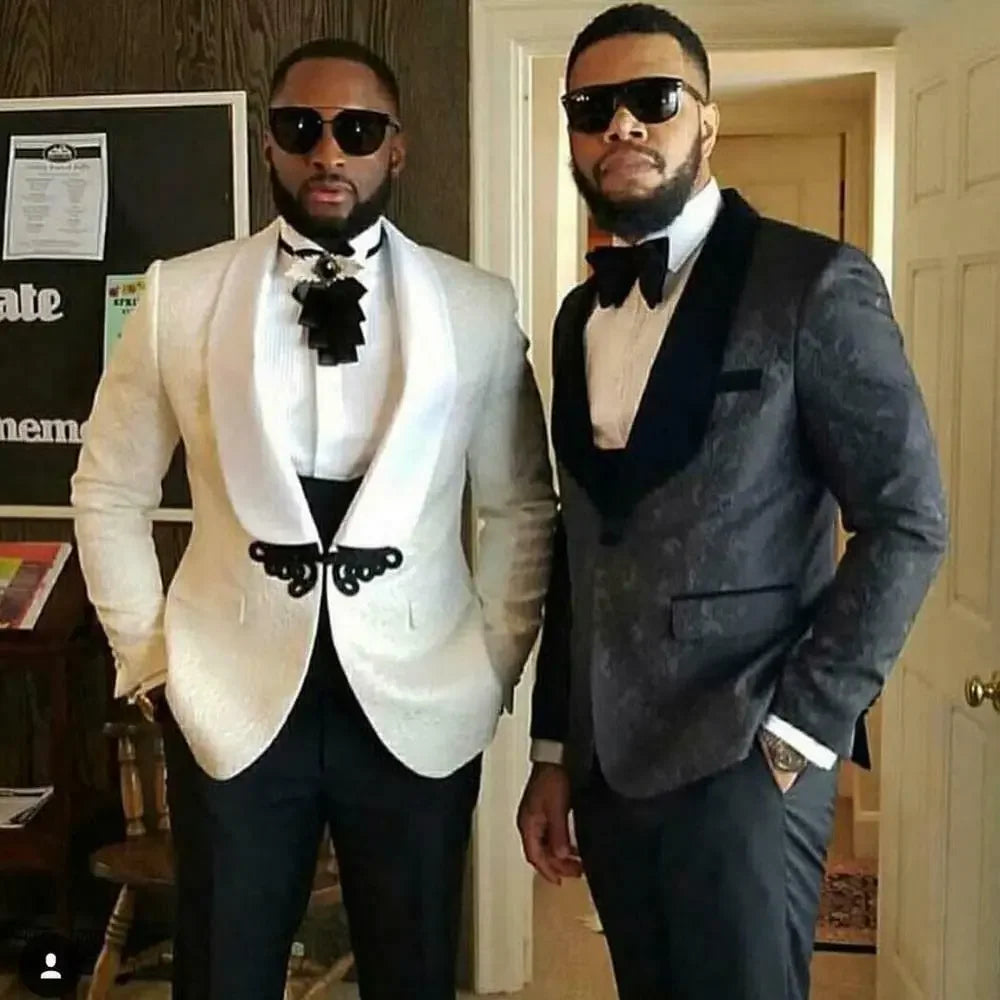 Floral Wedding Tuxedo Slim Fit Formal Suit with Chinese Buttons Shawl Lapel Custom Wedding Groom Tuxedo (Jacket + Vest + Pants)