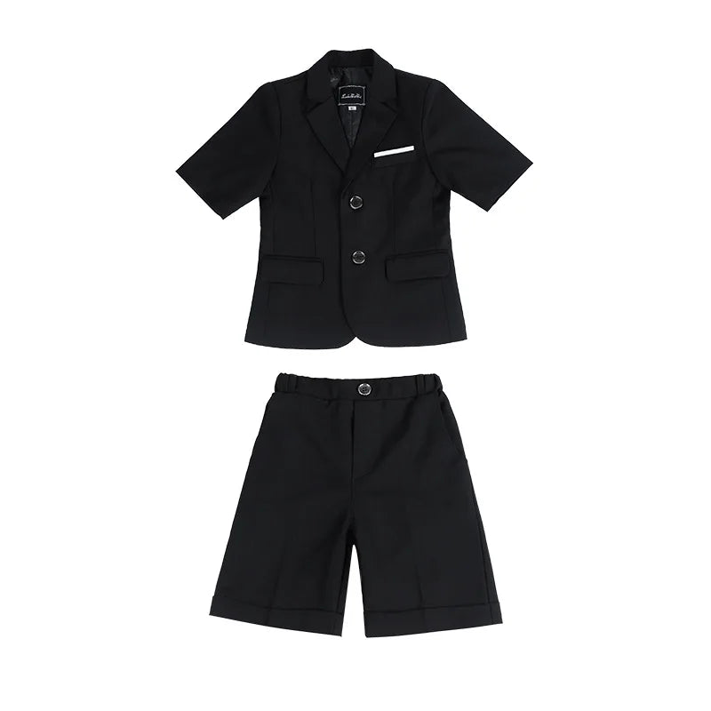 Boys Three Piece Black Suit with Bow Tie and Flower Lapel Pin