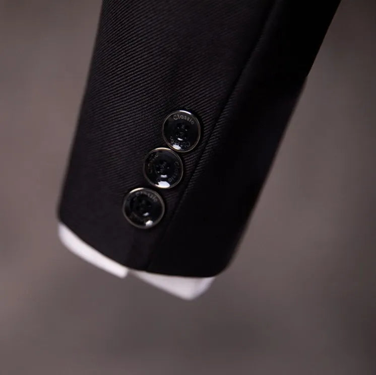 Boys Three Piece Black Suit with Bow Tie and Flower Lapel Pin