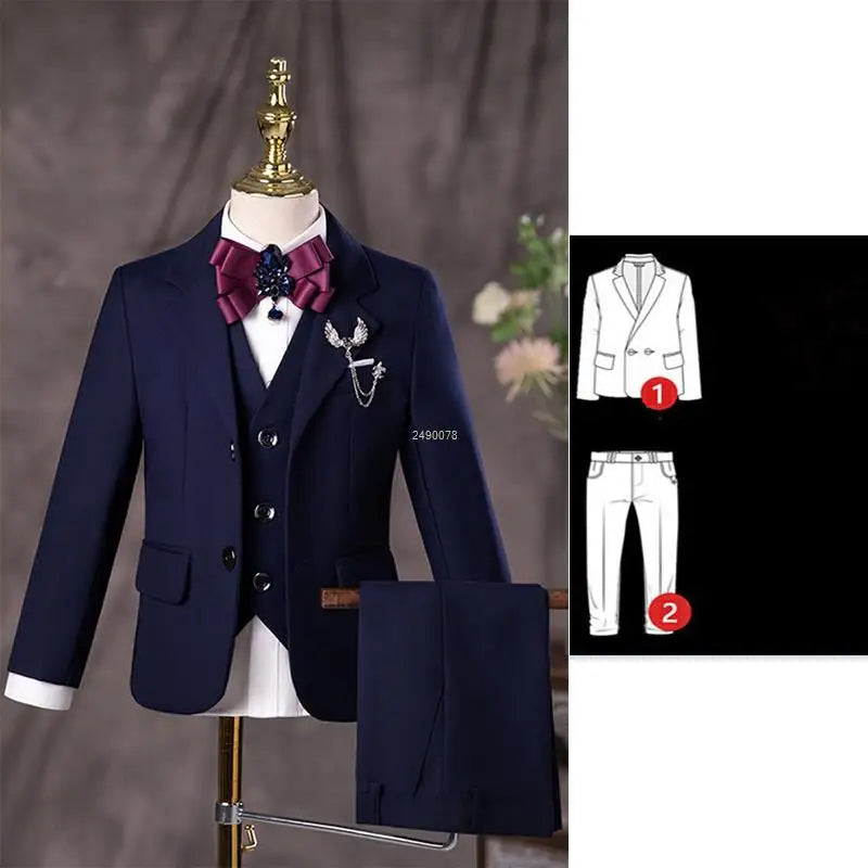 Conjunto de traje de dos piezas para niño, esmoquin formal azul marino con pajarita y chaleco 