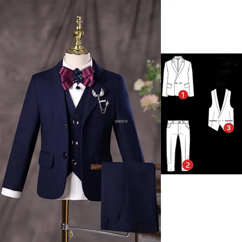 Conjunto de traje de dos piezas para niño, esmoquin formal azul marino con pajarita y chaleco 