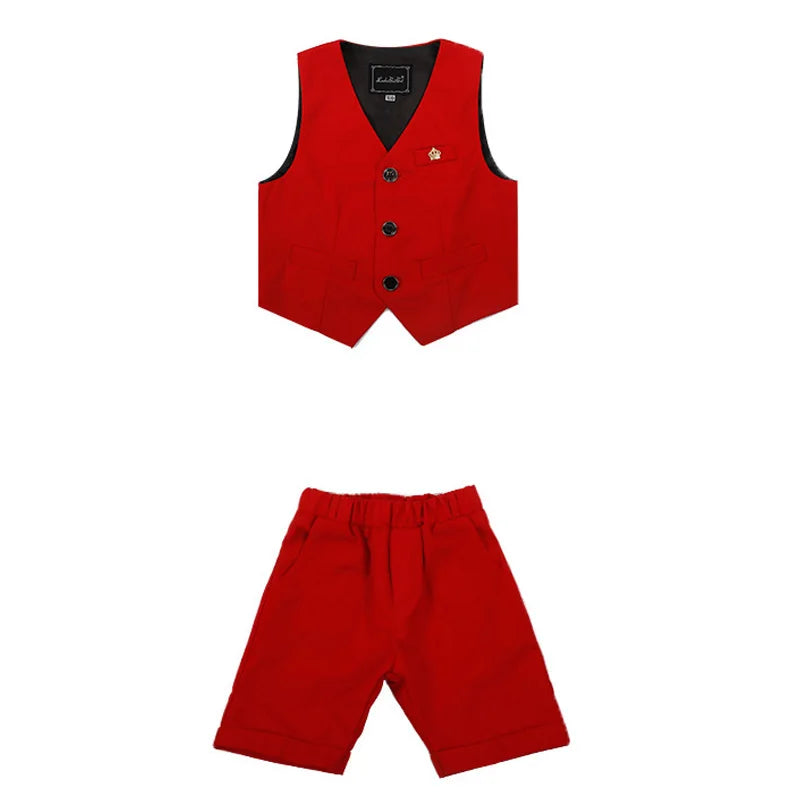 Boys Formal Red Suit with Blazer Vest Pants and Bow Tie Set