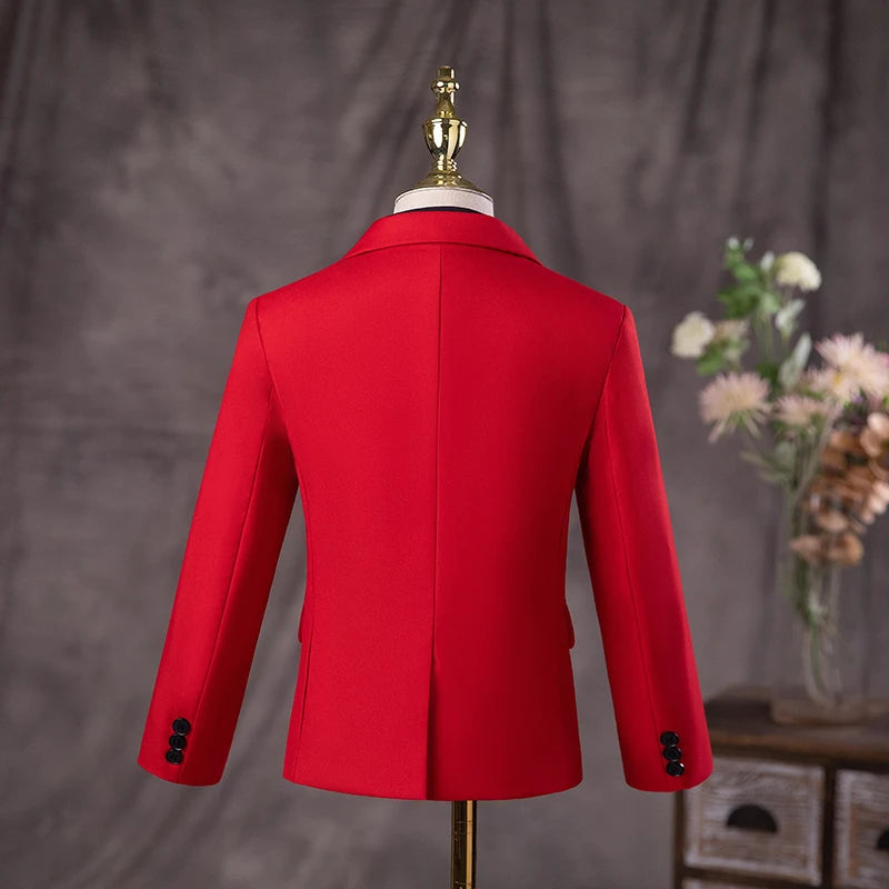 Boys Formal Red Suit with Blazer Vest Pants and Bow Tie Set