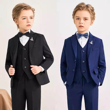 Ensemble de costume classique pour garçon avec gilet et nœud papillon noir et bleu 