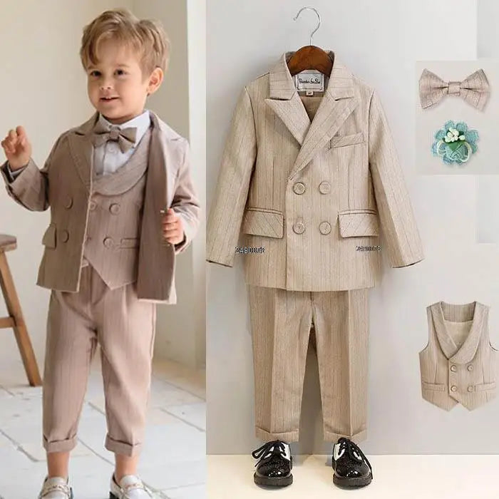 Ensemble de costume formel pour tout-petits garçons avec gilet, blazer, nœud papillon et short 