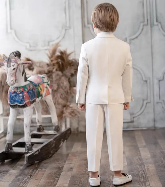 Boys Elegant White Suit with Vest and Bow Tie