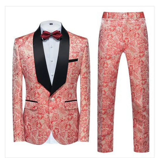 Traje de hombre de dos piezas en jacquard dorado multicolor, traje de novio, traje de escenario de dos piezas 