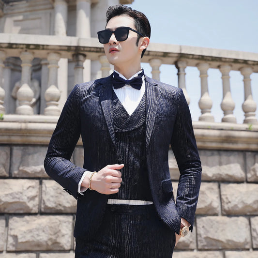 Men's Business Casual Suit Suit Three-piece Suit Small Western Fit Young Men's Wedding Dress