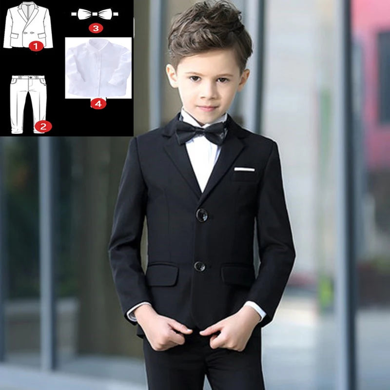 Traje formal para niños para boda, niños, fiesta blanca, blazer, pantalones, traje de bautismo, disfraz para niños, caballeros, adolescentes, conjunto de esmoquin de graduación 