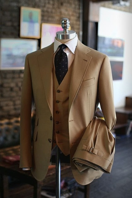 Formal Business Costume Khaki Brown Men Suits 3 Pieces  Wedding Men Suits Casual Stylish Slim Fit Terno