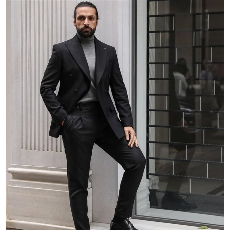 Costume formel croisé pour homme, smoking de mariage, coupe slim, blazer de bal, 2 pièces, veste et pantalon 