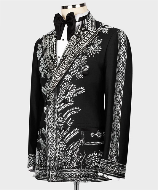 Trajes formales de lujo con diamantes para hombre, esmoquin de novio para boda con cristales brillantes y cuentas, blazers de fiesta de 3 piezas, vestidos de novia de negocios