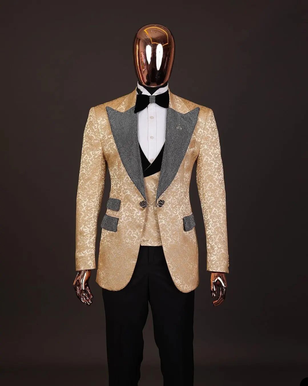 Formal Men Suits With Auspicious Cloud Closure Collar Two-Pieces Coat Jacket Custom Made Groom Costume Wedding Occasiom