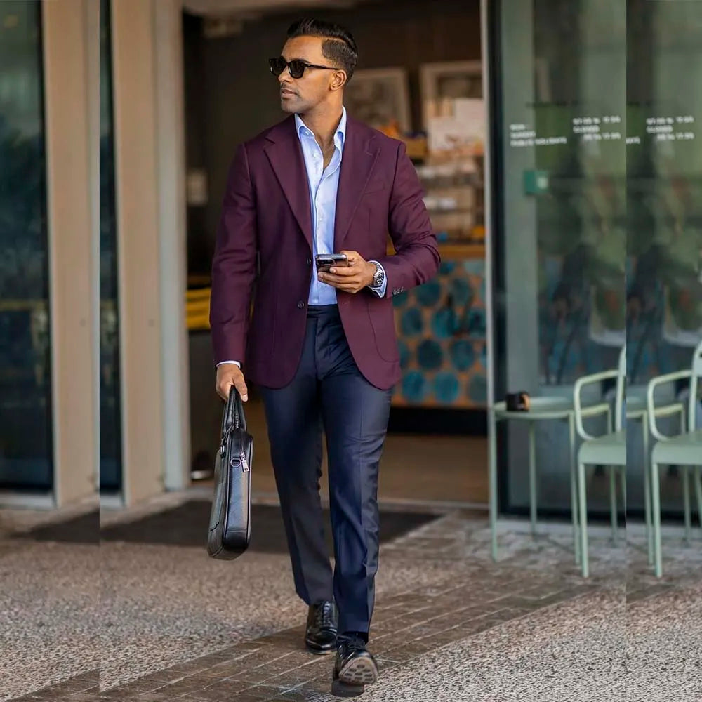 Trajes formales para hombre, blazer de lujo, botonadura sencilla, solapa con muesca, corte entallado, trajes de alta calidad para boda, graduación, conjunto de 2 piezas con chaqueta y pantalón.