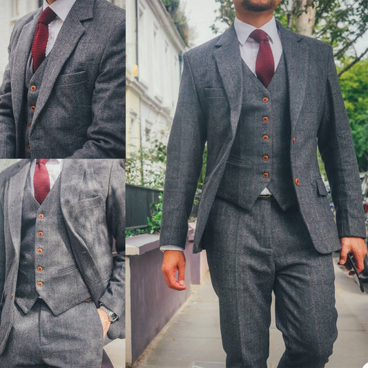 Traje formal para hombre, traje de 3 piezas, traje de negocios vintage, chaqueta, chaleco, pantalones, esmoquin de boda personalizado. 