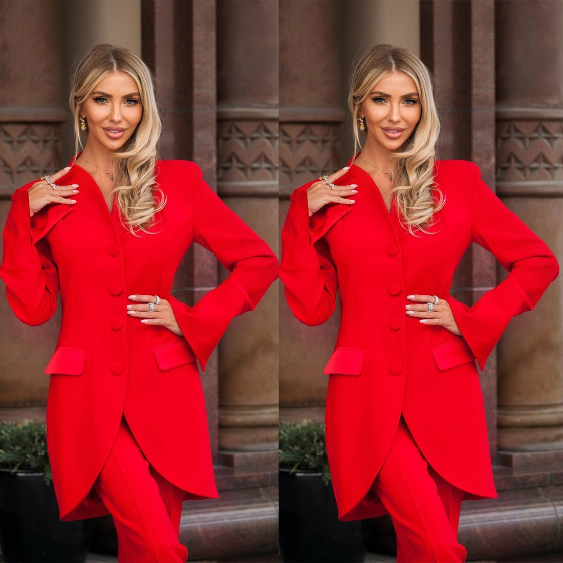 Ensemble 2 pièces pour femme, pantalon rouge, coupe slim, haut long, robe, mariage, style streetwear 