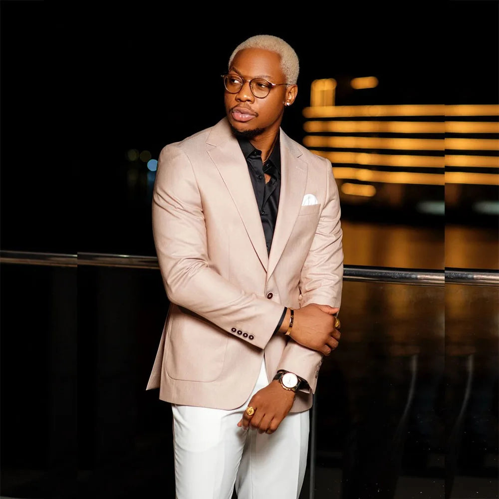 Costume formel à un bouton pour homme, vêtement de luxe pour marié, revers cranté, coupe slim, 2 pièces, veste et pantalon